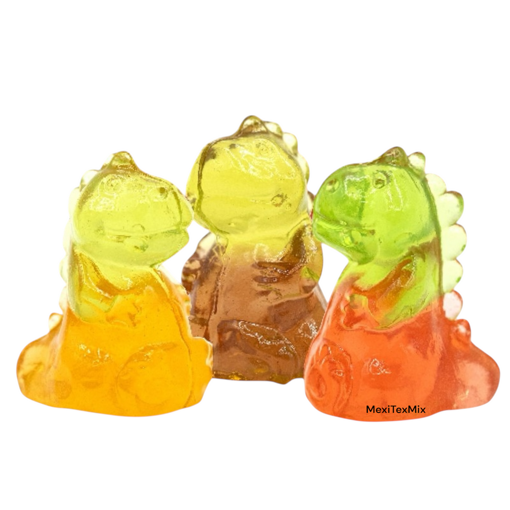 Colorful 3D gummy dinosaurs bulk bag, fruit-flavored candy